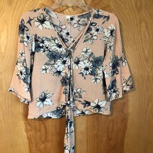 Mahina 3/4 Sleeve Open Front Tie Floral Top